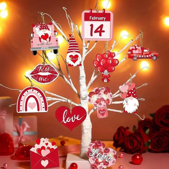 24-Piece Wooden Valentine's Ornament - Heart-Shaped Pendant with Cord - Valentine's Tree and Home Decor - Romantic Holiday Gift - Image 4