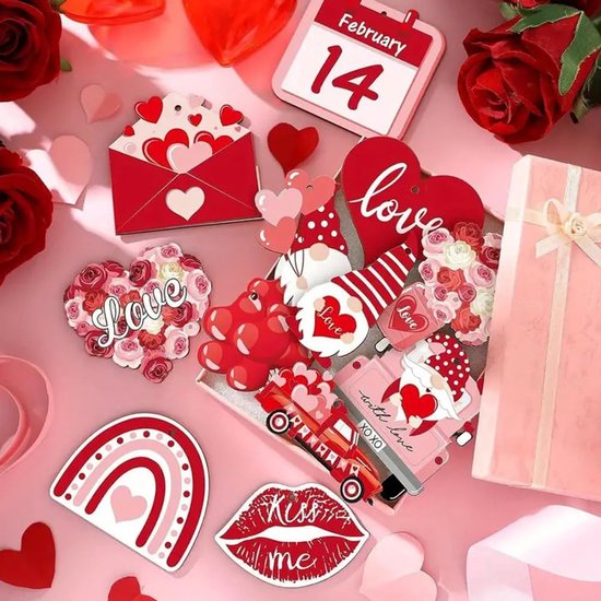 24-Piece Wooden Valentine's Ornament - Heart-Shaped Pendant with Cord - Valentine's Tree and Home Decor - Romantic Holiday Gift - Image 5