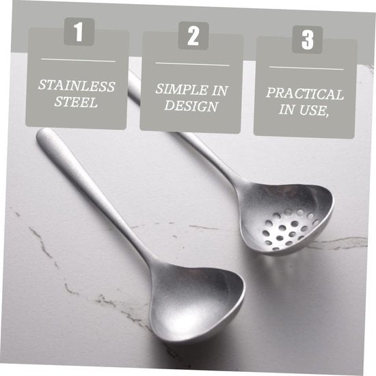 2-piece soup ladle and colander set - Colander with long handle for hot pans - Vintage style - Dishwasher safe - Suitable for sauces and cooking - Image 4