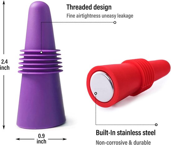 4 Piece Colored Stoppers - Reusable - Silicone Material - With Non-slip Handle, Perfect for Champagne, Keeps Your Drink Fresh - Image 5