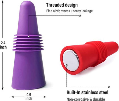 4 Piece Colored Stoppers - Reusable - Silicone Material - With Non-slip Handle, Perfect for Champagne, Keeps Your Drink Fresh - Image 5