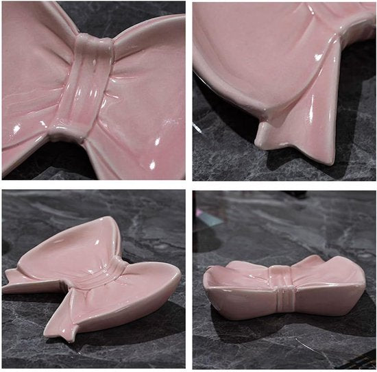 Bow Soap Dish - Ceramic Soap Organizer with Pink Bow - Bathroom Decor, Sponge Holder for Sink, Jewelry Storage Box, Bathroom Countertop Accessories (Pink) - Image 3