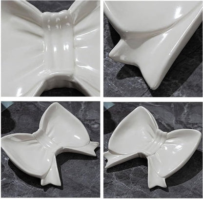 Bow Soap Dish - Ceramic Soap Organizer with Pink Bow - Bathroom Decor, Sponge Holder for Sink, Jewelry Storage Box, Bathroom Accessories for Countertop (White) - Image 7