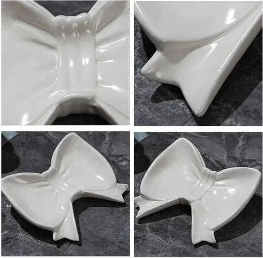 Bow Soap Dish - Ceramic Soap Organizer with Pink Bow - Bathroom Decor, Sponge Holder for Sink, Jewelry Storage Box, Bathroom Accessories for Countertop (White) - Image 7