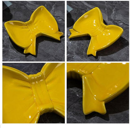 Bow Soap Dish - Ceramic Soap Organizer with Pink Bow - Bathroom Decor, Sponge Holder for Sink, Jewelry Storage Box, Bathroom Countertop Accessories (Yellow) - Image 3