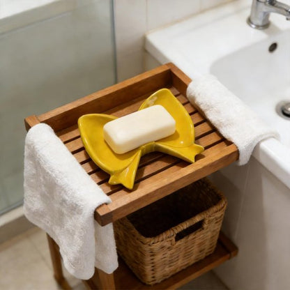 Bow Soap Dish - Ceramic Soap Organizer with Pink Bow - Bathroom Decor, Sponge Holder for Sink, Jewelry Storage Box, Bathroom Countertop Accessories (Yellow) - Image 6