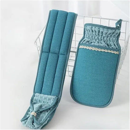 Two-Piece Bath Towel Set – Deep Cleansing Back Towel – Scrub Washcloth for Shower – Suitable for Men and Women (Blue)
