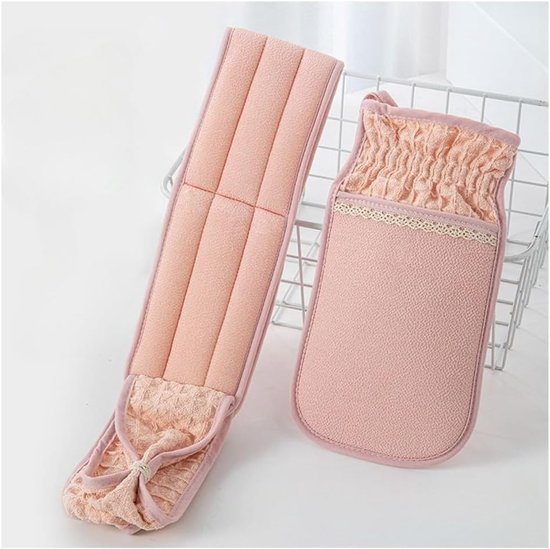 Two-Piece Bath Towel Set – Back Cleanser for Deep Skin Cleansing – Scrub Washcloth for Shower – Suitable for Men and Women (Pink)