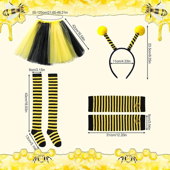 Bee Costume Set for Adults - Complete with Skirt, Headband, Stockings & Gloves - Cosplay & Party Outfit - Hilarious Halloween Costume for Adults - Image 2