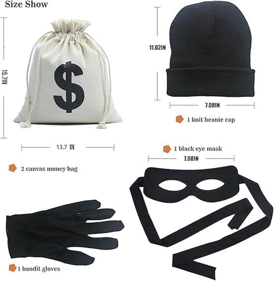 Halloween Robbery Costume Set for Adults - Complete with Shirt, Hat & Accessories - Universal Size - For Parties & Theme Parties - Image 4