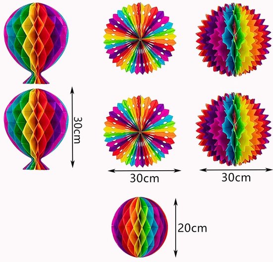 Rainbow Party Decoration Set - Complete with Paper Fans, Honeycomb Balls & Streamers - For Birthdays & Weddings - Image 5