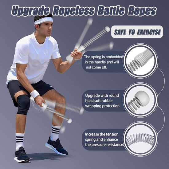2-Pack Cordless Battle Ropes - Battle Rope - Fitness Rope - Soft Grip - For Home Gym & HIIT - Portable Arm and Core Trainer - Gray - Image 3