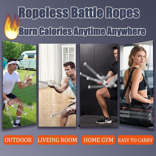 2-Pack Cordless Battle Ropes - Battle Rope - Fitness Rope - Soft Grip - For Home Gym & HIIT - Portable Arm and Core Trainer - Gray - Image 4