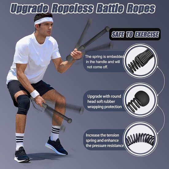 2-Pack Cordless Battle Ropes - Battle Rope - Fitness Rope - Soft Grip - For Home Gym & HIIT - Portable Arm and Core Trainer - Black - Image 2