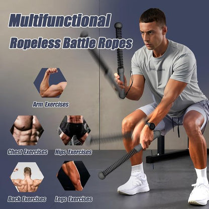2-Pack Cordless Battle Ropes - Battle Rope - Fitness Rope - Soft Grip - For Home Gym & HIIT - Portable Arm and Core Trainer - Black - Image 5