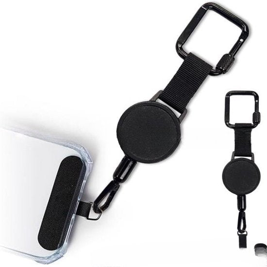 Extendable anti-theft phone buckle - 2-piece - Phone cord with carabiner - Suitable for travel and hiking - Phone accessories - Black - Image 2