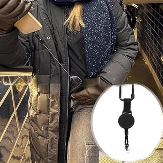 Extendable anti-theft phone buckle - 2-piece - Phone cord with carabiner - Suitable for travel and hiking - Phone accessories - Black - Image 4