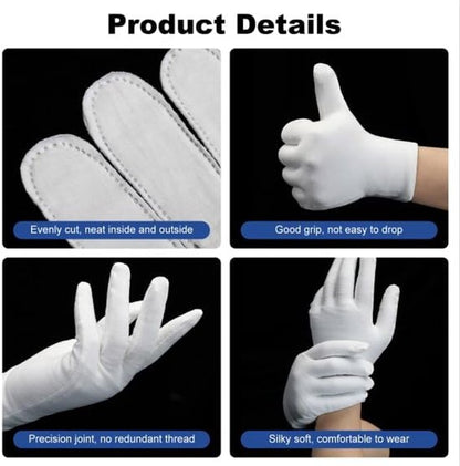 Gloves - 4 pairs - White cotton gloves - Suitable for dry hands - Can be worn while sleeping - High-quality cotton gloves - Unisex white gloves - Gloves with rounded corners - Image 4