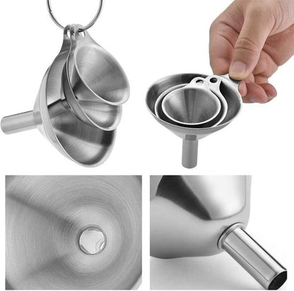 Funnels - Set of 3 - Stainless Steel Funnels - Food Grade Mini Kitchen Funnels - For transferring essential oils and liquids; small funnels for filling bottles, flasks, and boiling. - Image 5