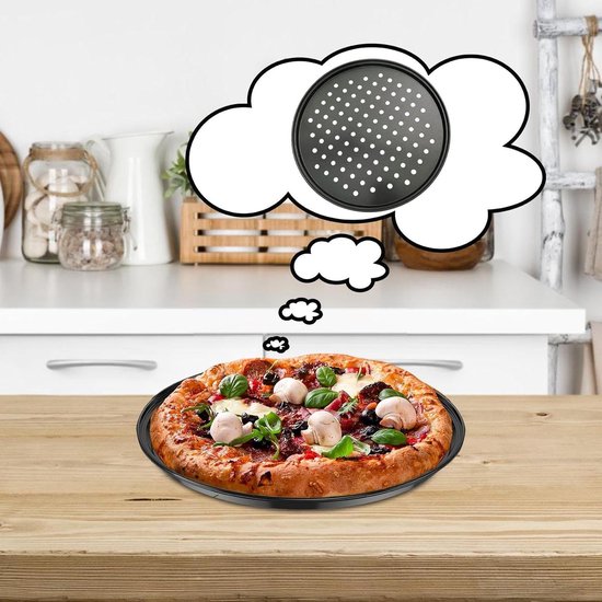 Pizza baking tins - 2 pieces - Non-stick baking tins made of stainless steel - Baking trays for home, kitchen, camping and barbecue - Round baking tins - 24 cm and 26 cm - Image 2