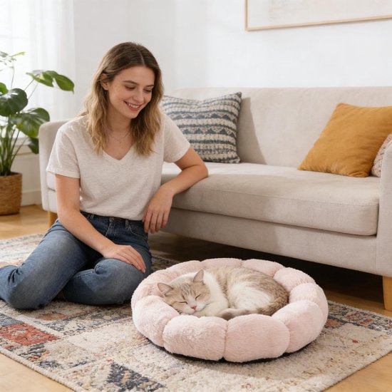 Cat basket - Warm basket for autumn/winter - Round cat basket - Dog mat - Dog basket - Cat basket for home - Pet basket - Pink - 50 cm - Image 5