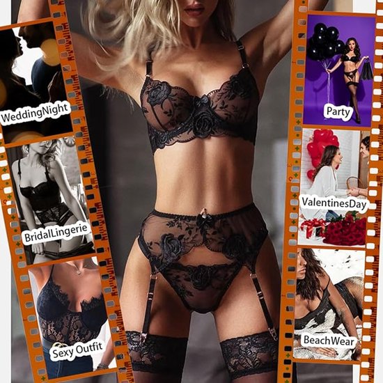 Sexy lingerie set - Feminine sexy lingerie set - Floral print linen body - Back support - Sexy lingerie set - Seductive lingerie - Valentine's Day gift - Size L - Image 3