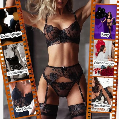 Sexy lingerie set - Feminine sexy lingerie set - Floral print linen body - Back support - Sexy lingerie set - Seductive lingerie - Valentine's Day gift - Size L - Image 3