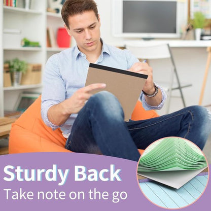 Coloured notepads, set of 3 writing pads 29.5 x 21.4 cm, with micro-perforation and sturdy back, broad lines, 50 sheets per pad, ideal for school, university, office and professional use (blue/pink/green) - Image 2