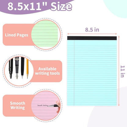 Coloured notepads, set of 3 writing pads 29.5 x 21.4 cm, with micro-perforation and sturdy back, broad lines, 50 sheets per pad, ideal for school, university, office and professional use (blue/pink/green) - Image 6