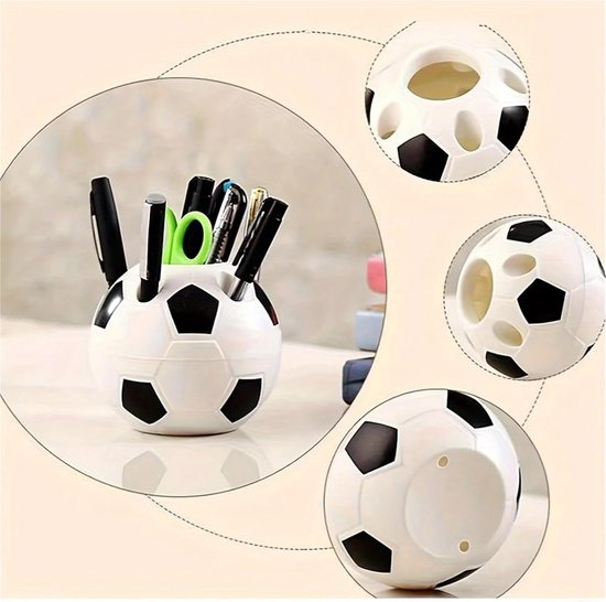 Multifunctional pen holder - football-shaped pen holder - student pen holder - plastic pen holder - storage box for toothpaste and toothbrush - black - Image 2