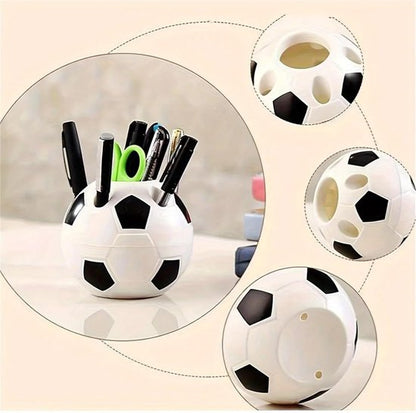 Multifunctional pen holder - football-shaped pen holder - student pen holder - plastic pen holder - storage box for toothpaste and toothbrush - black - Image 2