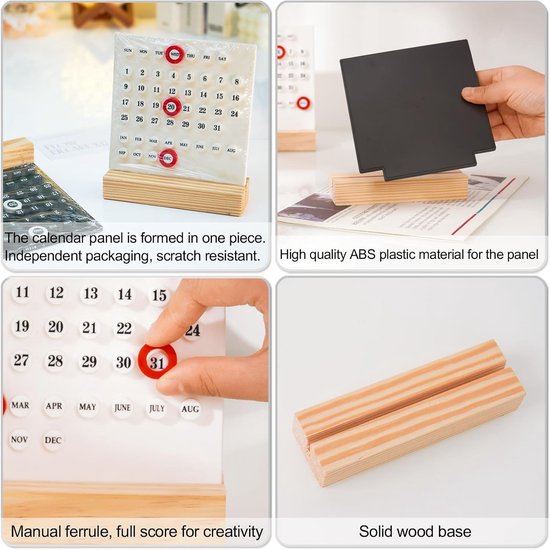 Perpetual calendar - Wooden calendar stand for desk - Acrylic calendar for desk - Suitable for living room, office, shop, bar - Display of week, month and day (white) - Image 2