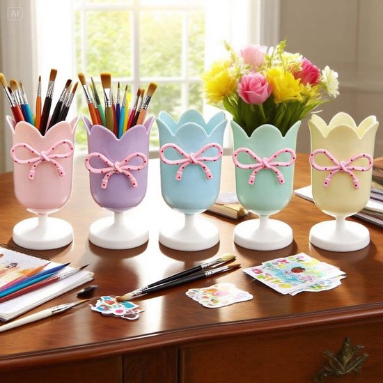 Tulip-shaped pen holder - pen rack - creative desk decoration - refined (Purple) - Image 2