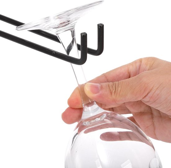 Hanging Wine Glass Rack - Set of Six - Inverted Wine Glass Holder - Organizer and Storage Rack for Mugs and Glassware - For Kitchen and Home Use - Image 2