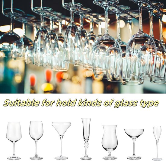 Hanging Wine Glass Rack - Set of Six - Inverted Wine Glass Holder - Organizer and Storage Rack for Mugs and Glassware - For Kitchen and Home Use - Image 4