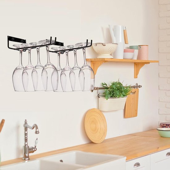 Hanging Wine Glass Rack - Set of Six - Inverted Wine Glass Holder - Organizer and Storage Rack for Mugs and Glassware - For Kitchen and Home Use - Image 5