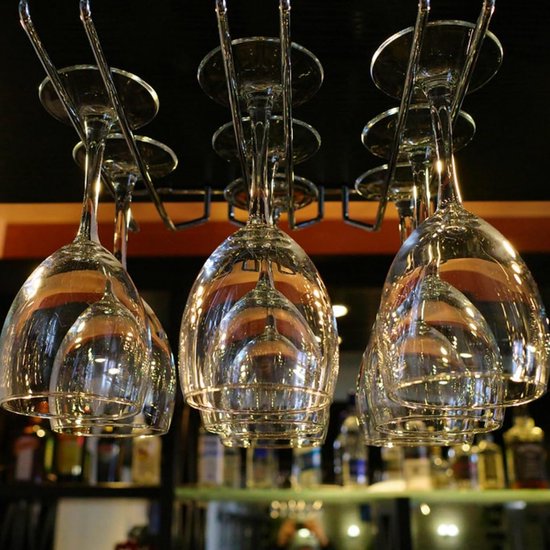 Hanging Wine Glass Rack - Set of Six - Inverted Wine Glass Holder - Organizer and Storage Rack for Mugs and Glassware - For Kitchen and Home Use - Image 6