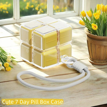 Medicine box - 7-day medicine box - Weekly pill box - Portable pill box for travel - Easy to open - 8 compartments - For storing vitamins and medicines - Yellow - Image 3