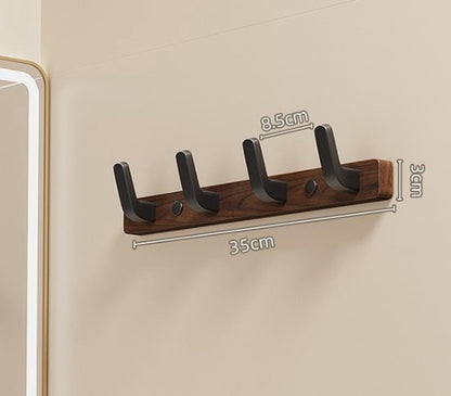 Coat rack - Wall coat rack - Coat rack with hooks - Storage rack - 35 × 3 cm - Wooden coat rack - Walnut - 4 hooks - Walnut wood color - Image 4