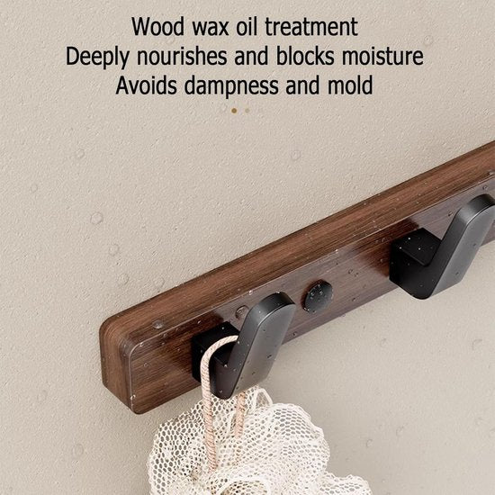 Coat rack - Wall coat rack - Coat rack with hooks - Storage rack - 45 × 3 cm - Wooden coat rack - Walnut - 5 hooks - Walnut wood color - Image 2