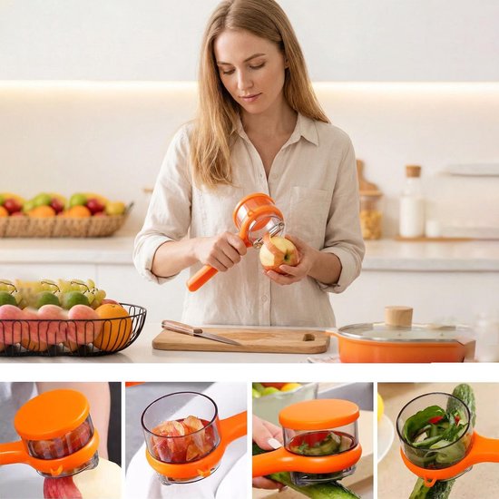 Vegetable Peeler - Fruit and Vegetable Peeler - with Storage Box - Safe and Efficient - Double-Sided Sharp Stainless Steel Blades - Easy to Clean - Process Fruits and Vegetables Easily and Conveniently - Set of 2 (Orange) - Image 2