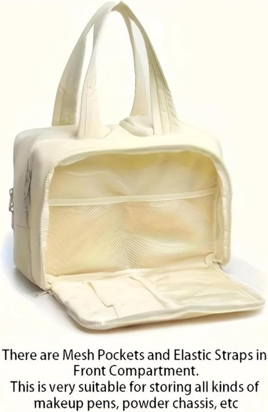 Multi-Zip Makeup Bag - Toiletry Bag - Spacious Storage, Organized Layered Design with Carry Handle - Ideal for Travel & Daily Use (Beige) - Image 2
