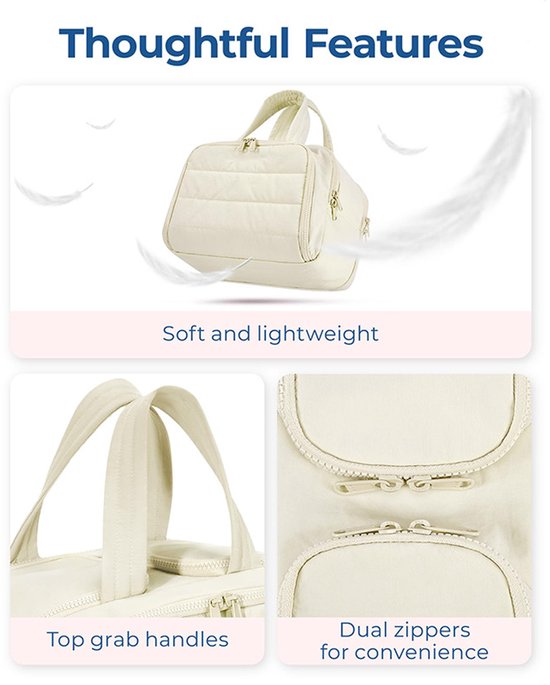 Multi-Zip Makeup Bag - Toiletry Bag - Spacious Storage, Organized Layered Design with Carry Handle - Ideal for Travel & Daily Use (Beige) - Image 4