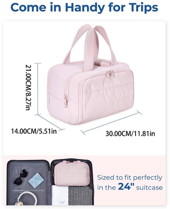 Multi-Zip Makeup Bag - Toiletry Bag - Spacious Storage, Organized Layered Design with Carry Handle - Ideal for Travel & Daily Use（Pink） - Image 5