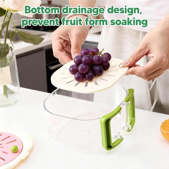 Multifunctional Fruit Washing Basket with Colander and Lid - 2-in-1 Drain Basket & Fruit Colander - Suitable for Kitchen, Refrigerator, Picnic and Camping - Pink - Image 2