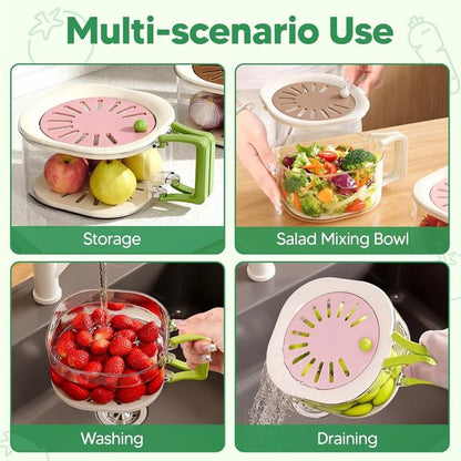 Multifunctional Fruit Washing Basket with Colander and Lid - 2-in-1 Drain Basket & Fruit Colander - Suitable for Kitchen, Refrigerator, Picnic and Camping - Pink - Image 3