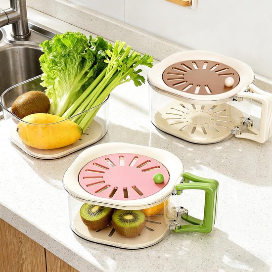 Multifunctional Fruit Washing Basket with Colander and Lid - 2-in-1 Drain Basket & Fruit Colander - Suitable for Kitchen, Refrigerator, Picnic and Camping - Pink - Image 4