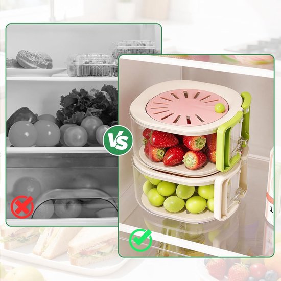 Multifunctional Fruit Washing Basket with Colander and Lid - 2-in-1 Drain Basket & Fruit Colander - Suitable for Kitchen, Refrigerator, Picnic and Camping - Pink - Image 5