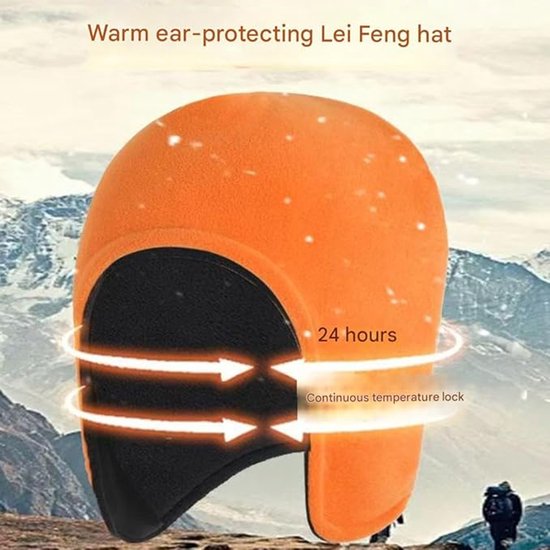Winter hat for men and women – Thermal, windproof hat with ear flaps, ideal for sleeping, motorcycling and outdoor activities (Orange) - Image 2