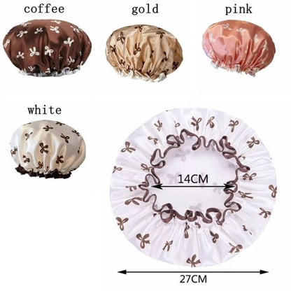 Double Layer Waterproof Shower Cap for Women & Girls – Reusable, Elastic & Comfortable with Print (White) - Image 5